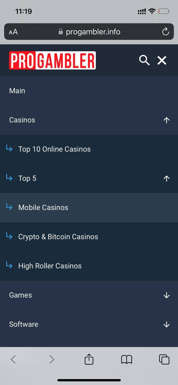 Мобильное меню PGTEAM